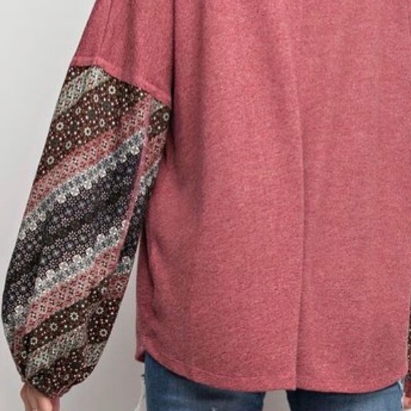 ❄️CRANBERRY CONTRAST SLEEVES BOHO TOP - Picture 6 of 6